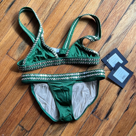 Norma Kamali Stud Sage Green Bikini TOP & BOTTOM Set (Both size medium) - Picture 2 of 6